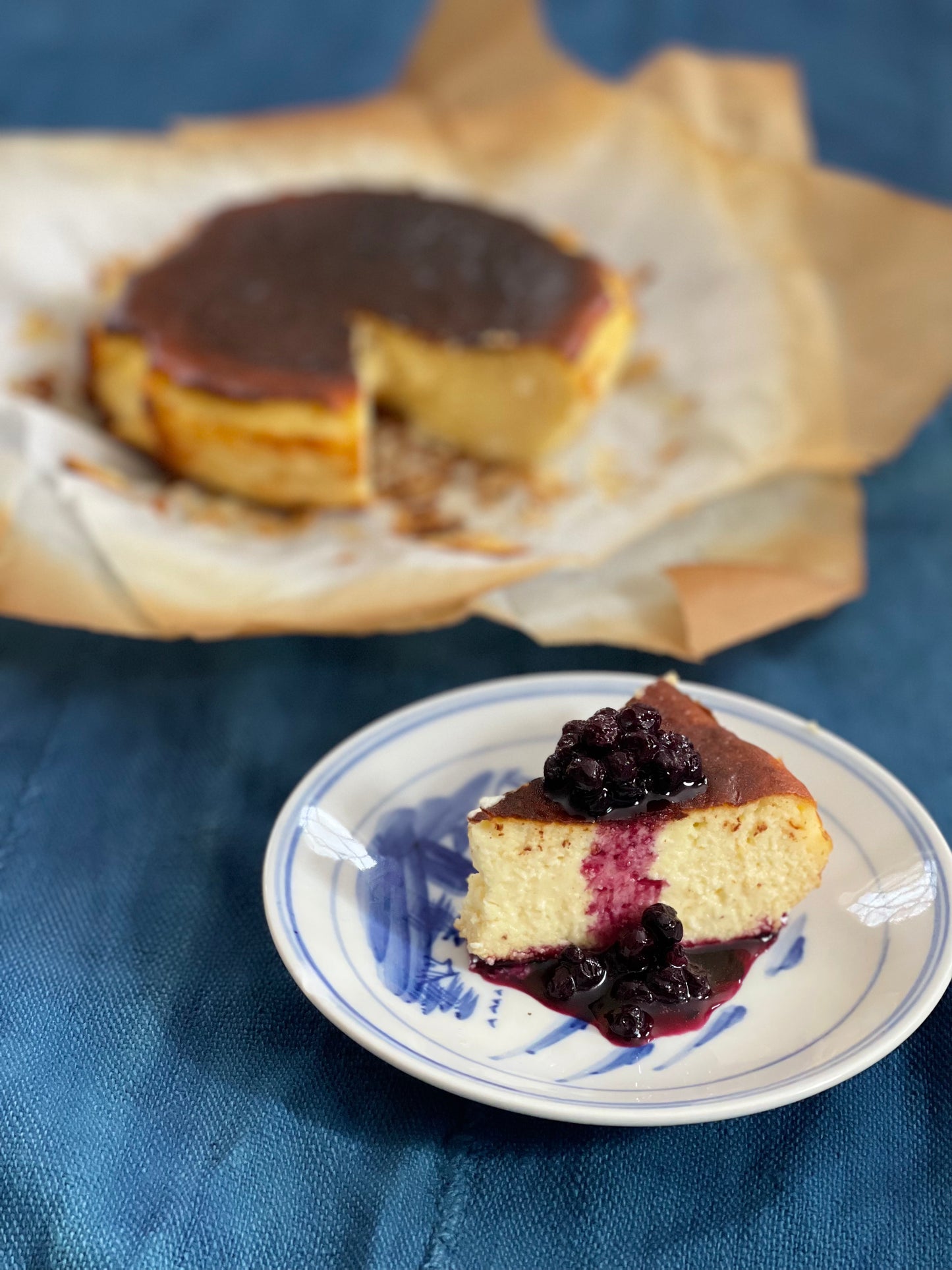 Basque Cheesecake + Maine Blueberry Sauce (Whole 10" Rounds) (Local pick-up only)